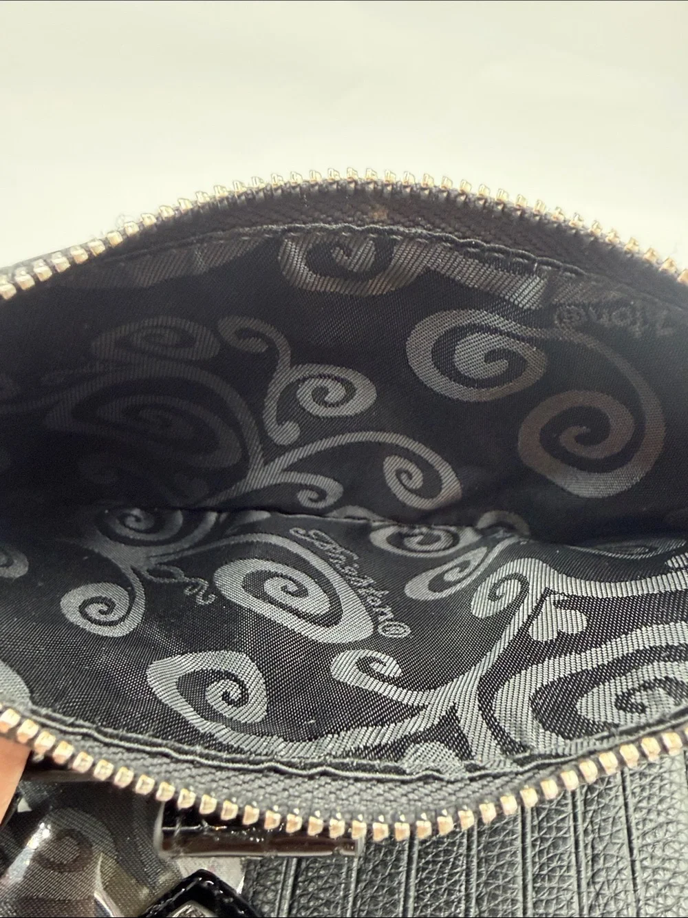 Black Croc-Embossed Wristlet Wallet with Heart Accent